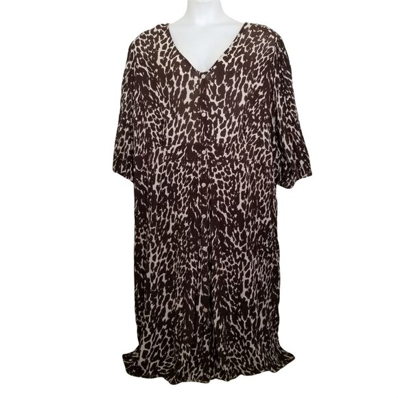 Roamans 30W Leopard Animal Print Dress Modest Button Front V Neck - Picture 1 of 6